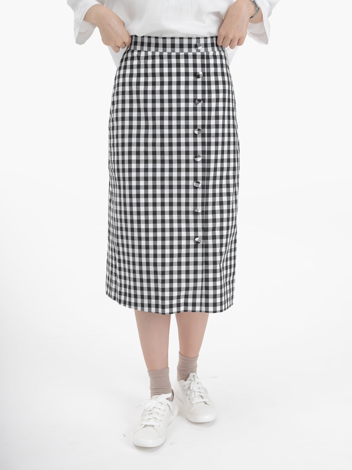 Checkered Slitted Skirt - DAG-DD8814-21ClassicBlackS - Black White Checkers - S - D'ZAGE Designs