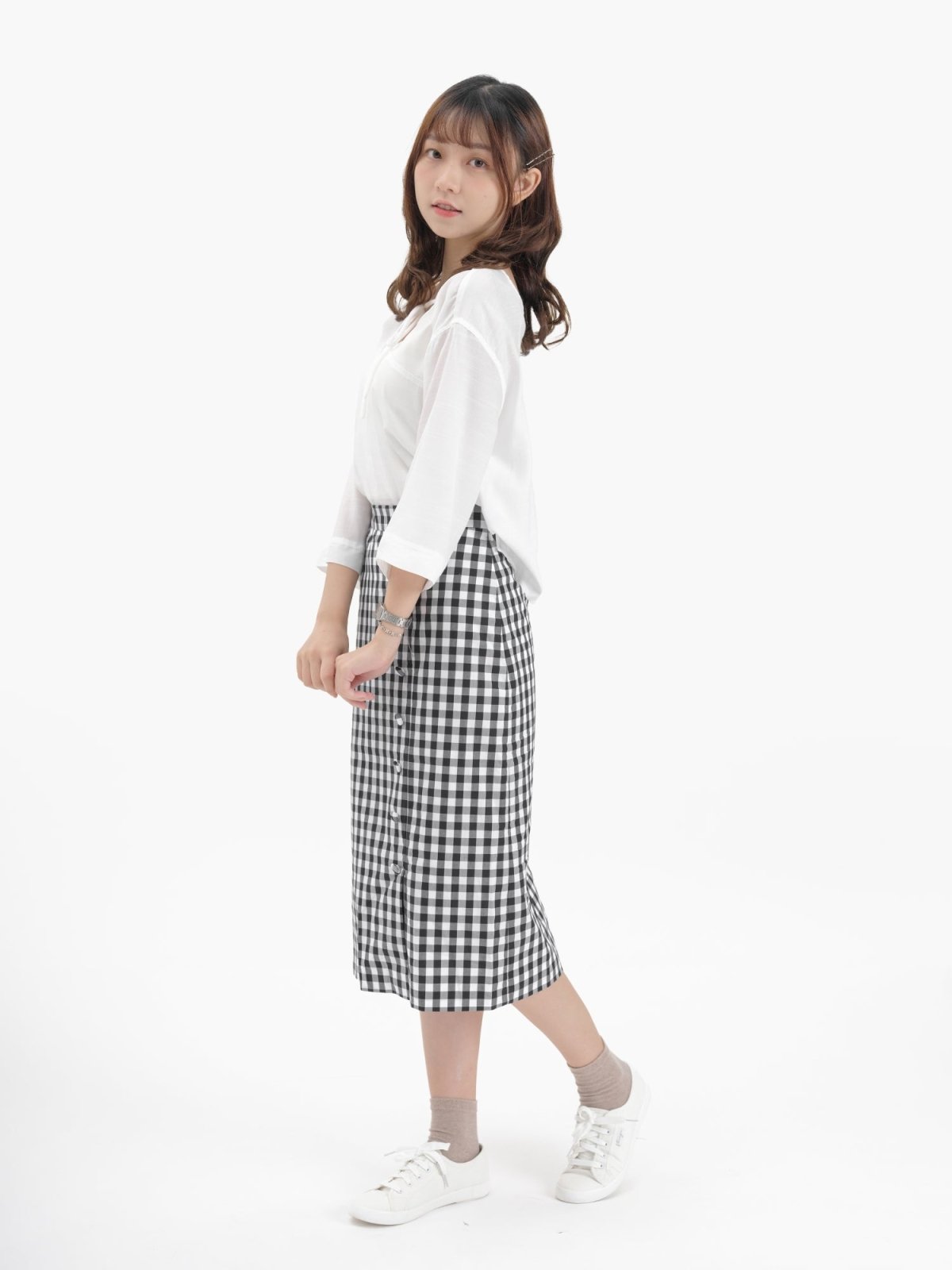 Checkered Slitted Skirt - DAG-DD8814-21ClassicBlackS - Black White Checkers - S - D'ZAGE Designs