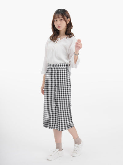 Checkered Slitted Skirt - DAG-DD8814-21ClassicBlackS - Black White Checkers - S - D'ZAGE Designs