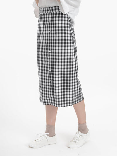 Checkered Slitted Skirt - DAG-DD8814-21ClassicBlackS - Black White Checkers - S - D'ZAGE Designs