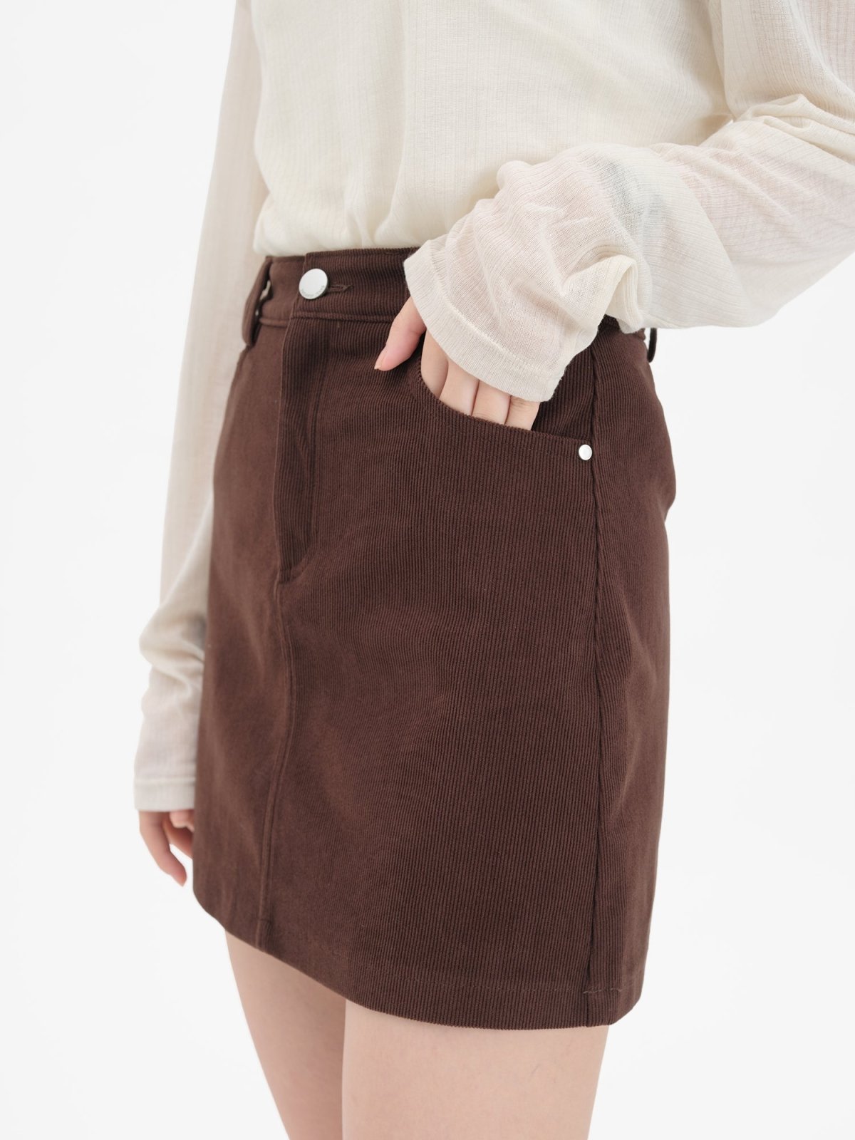 Reese Corduroy Mini Skirt - DAG-G-9854-22ToffeeS - Brownie - S - D'ZAGE Designs