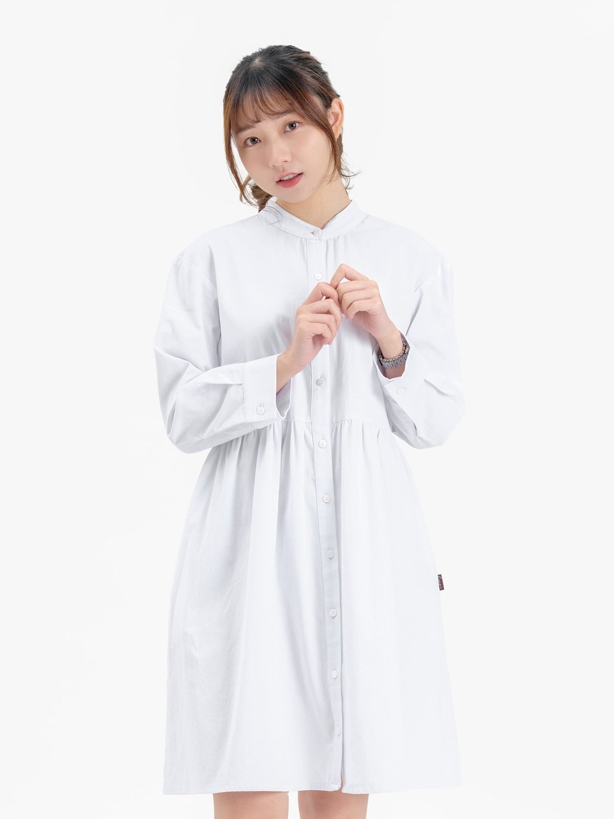 Danae Cut Out Shirt Dress - DAG-DD9619-22MochiIvoryF - Marshmallow White - F - D'ZAGE Designs