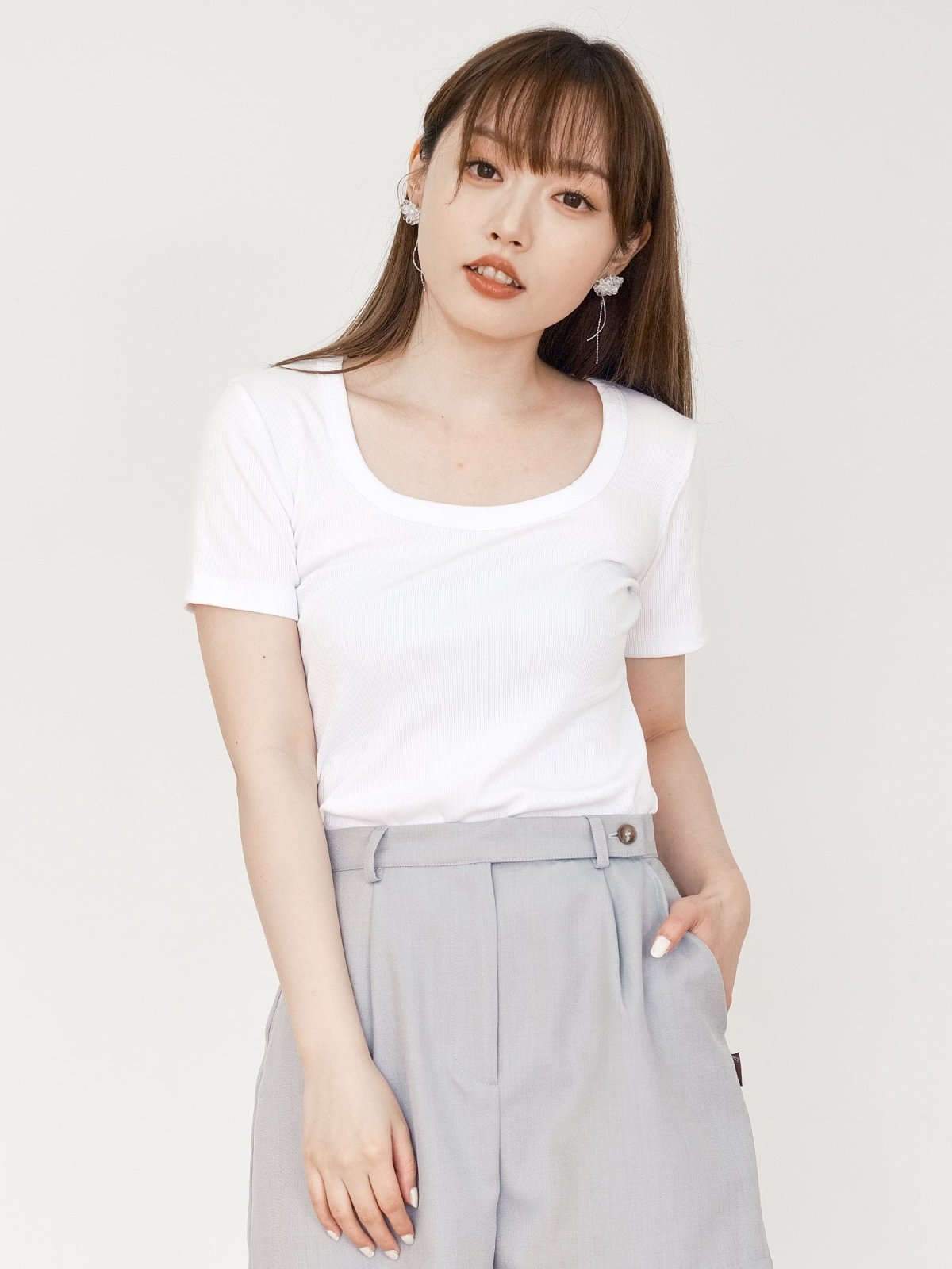 Leora Square Neck Tee - DAG-G-220135WhiteF - White - F - D'ZAGE Designs