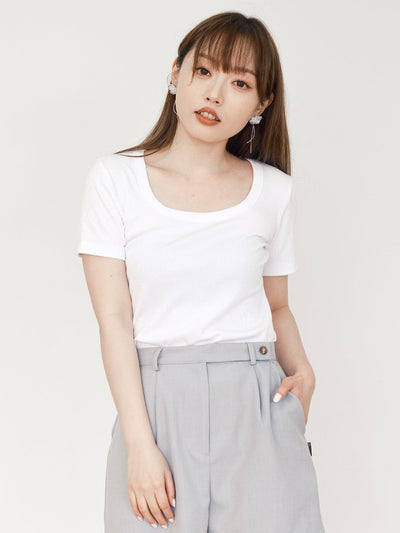 Leora Square Neck Tee - DAG-G-220135WhiteF - White - F - D'ZAGE Designs