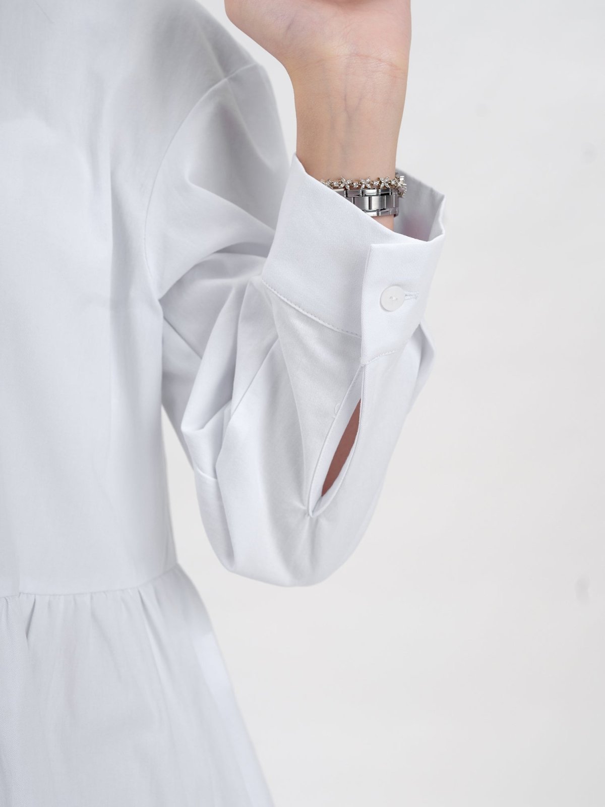 Danae Cut Out Shirt Dress - DAG-DD9619-22MochiIvoryF - Marshmallow White - F - D'ZAGE Designs