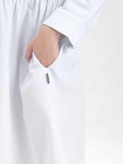 Danae Cut Out Shirt Dress - DAG-DD9619-22MochiIvoryF - Marshmallow White - F - D'ZAGE Designs