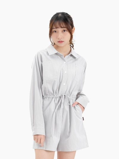 Nina Striped Tie Waist Romper - DAG-DD9618-22GrayStripeS - Gray - S - D'ZAGE Designs