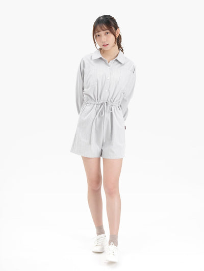 Nina Striped Tie Waist Romper - DAG-DD9618-22GrayStripeS - Gray - S - D'ZAGE Designs