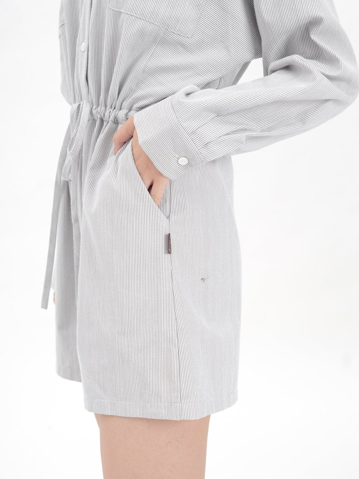 Nina Striped Tie Waist Romper - DAG-DD9618-22GrayStripeS - Gray - S - D'ZAGE Designs