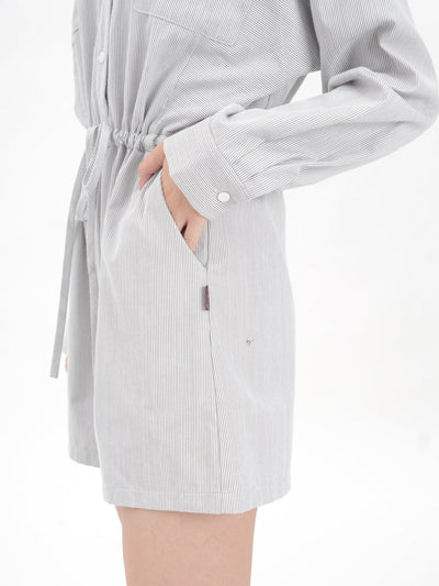 Nina Striped Tie Waist Romper - DAG-DD9618-22GrayStripeS - Gray - S - D'ZAGE Designs
