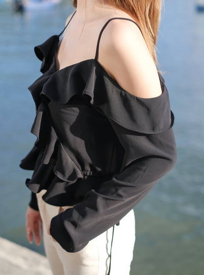 Cold Shoulder Blouse BLACK - DAG-DD7837-21BlackS - Black - S - D'ZAGE Designs