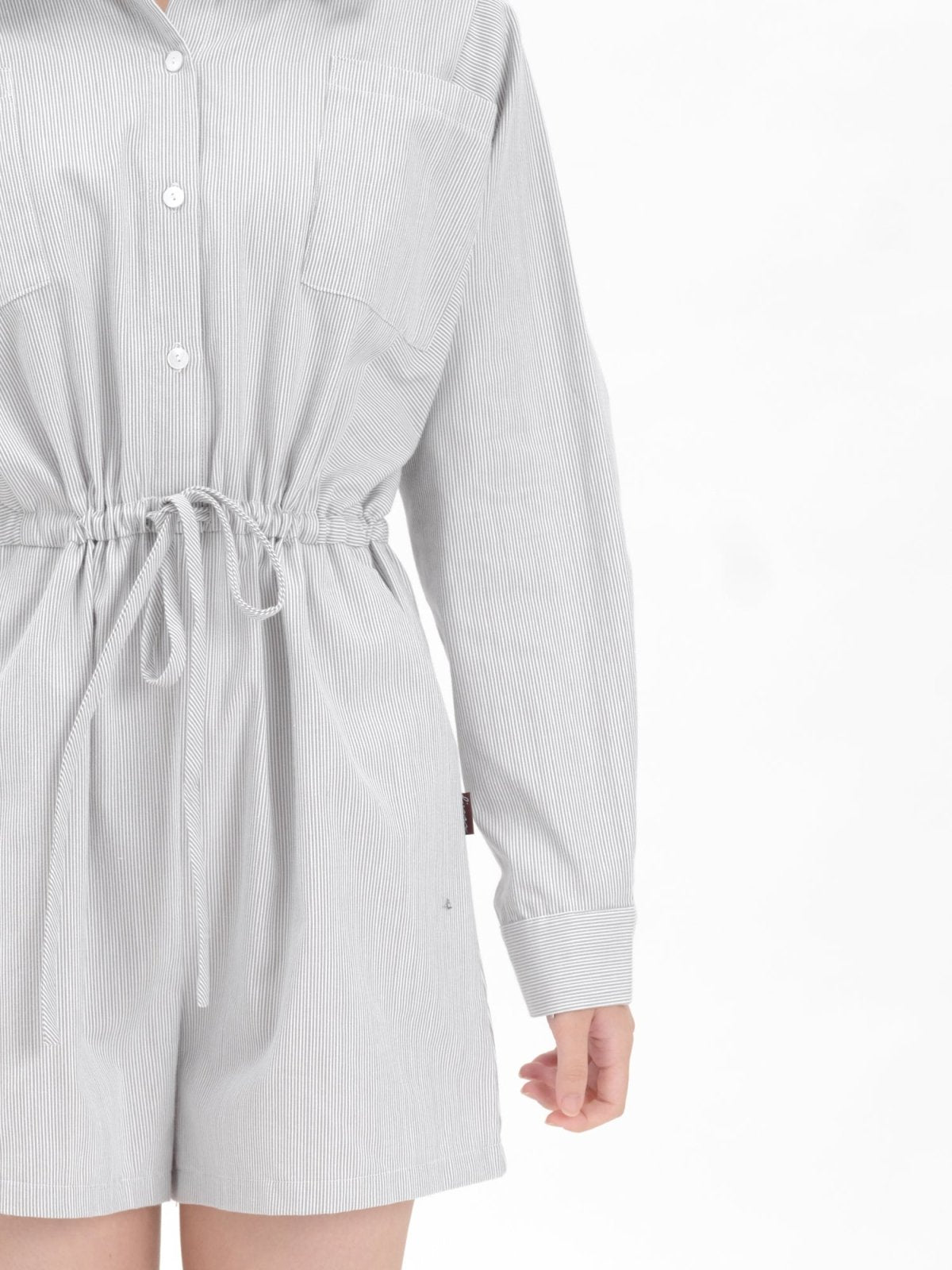 Nina Striped Tie Waist Romper - DAG-DD9618-22GrayStripeS - Gray - S - D'ZAGE Designs