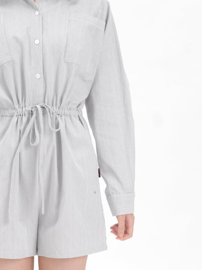 Nina Striped Tie Waist Romper - DAG-DD9618-22GrayStripeS - Gray - S - D'ZAGE Designs