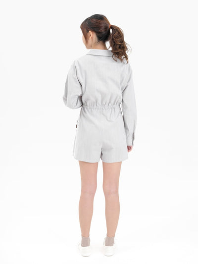 Nina Striped Tie Waist Romper - DAG-DD9618-22GrayStripeS - Gray - S - D'ZAGE Designs