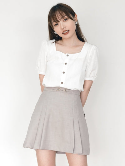 Harper Summer Buckle Pleated Skirt - DAG-DD0067-23LightBeigeS - Light Beige - S - D'ZAGE Designs