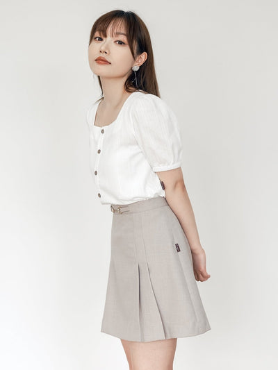 Harper Summer Buckle Pleated Skirt - DAG-DD0067-23LightBeigeS - Light Beige - S - D'ZAGE Designs