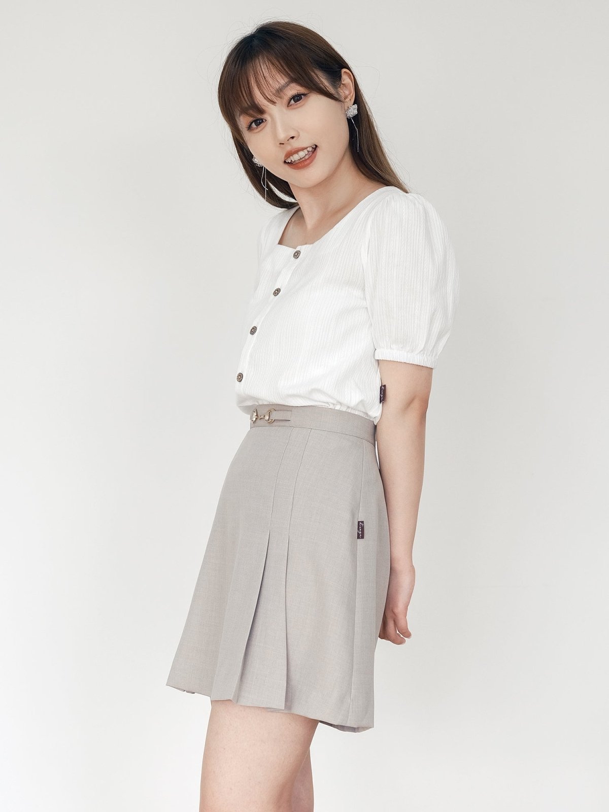Harper Summer Buckle Pleated Skirt - DAG-DD0067-23LightBeigeS - Light Beige - S - D'ZAGE Designs