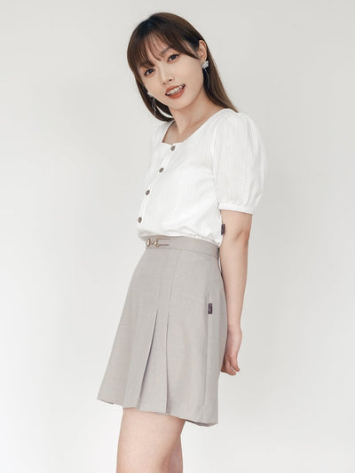 Harper Summer Buckle Pleated Skirt - DAG-DD0067-23LightBeigeS - Light Beige - S - D'ZAGE Designs