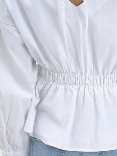 Tanya Square Neck Ribbon Blouse - DAG-DD9615-22MochiIvoryF - Marshmallow White - F - D'ZAGE Designs