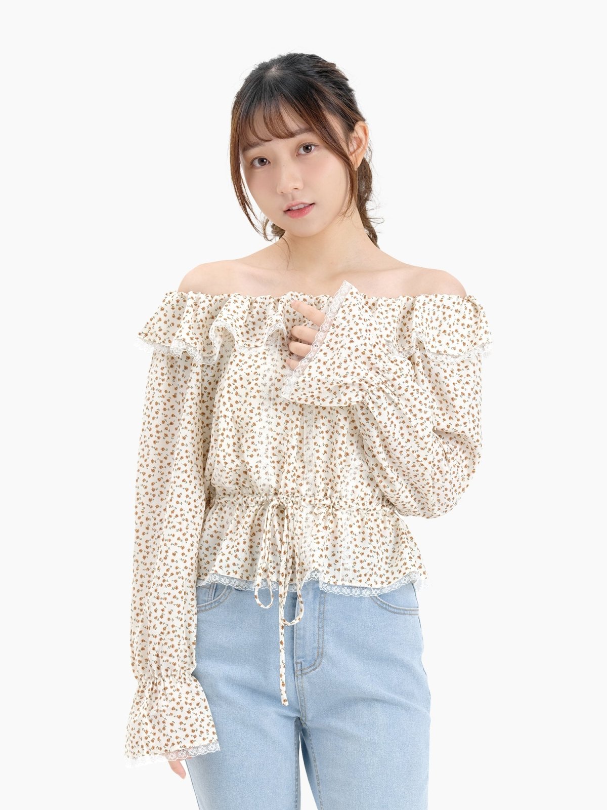 Christa Off-shoulder Ruffle Blouse - DAG-DD8802-21FloralPrintS - Yellow Floral - S - D'ZAGE Designs