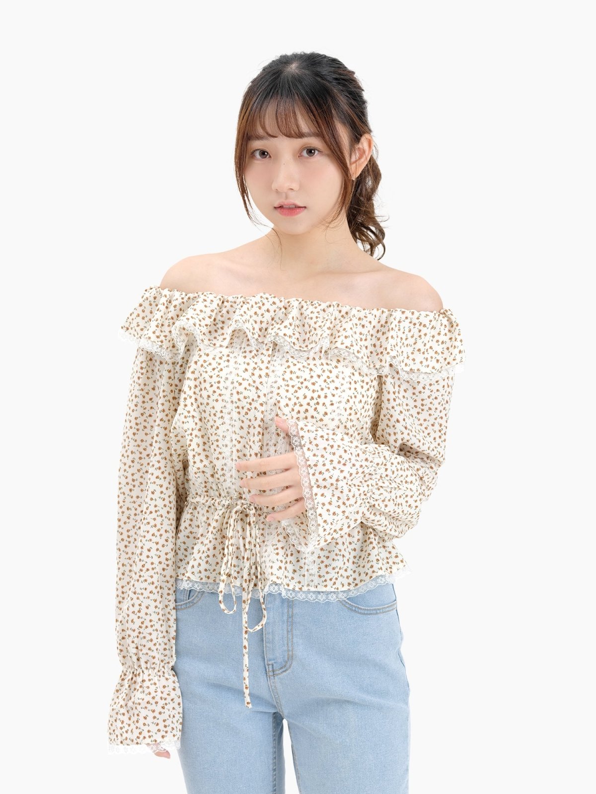 Christa Off-shoulder Ruffle Blouse - DAG-DD8802-21FloralPrintS - Yellow Floral - S - D'ZAGE Designs