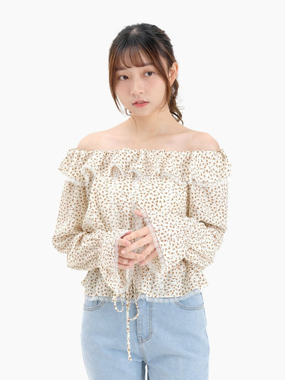 Christa Off-shoulder Ruffle Blouse - DAG-DD8802-21FloralPrintS - Yellow Floral - S - D'ZAGE Designs