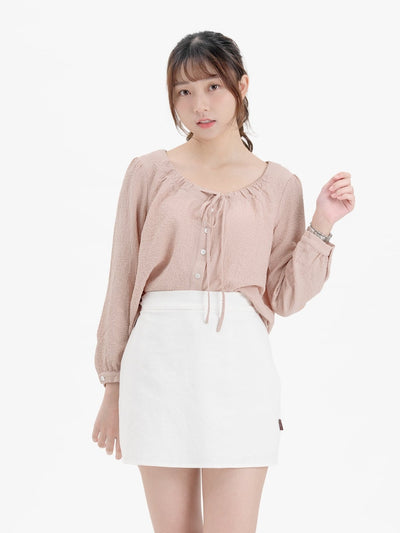 Arden Tie-neck Button Up Top - DAG-DD8725-21AlmondM - Almond Pink - M - D'ZAGE Designs