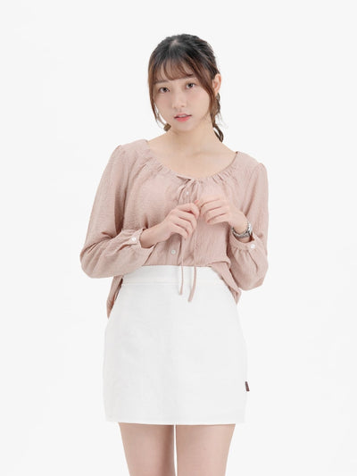 Arden Tie-neck Button Up Top - DAG-DD8725-21AlmondM - Almond Pink - M - D'ZAGE Designs