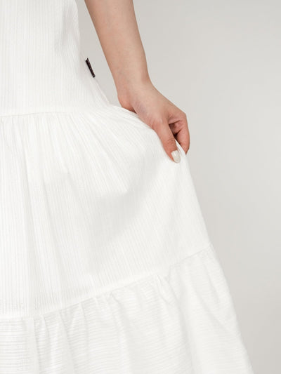 Brooklyn Belted Tiered Midi Skirt - DAG-DD0193-23IvoryF - Mochi Ivory - F - D'ZAGE Designs