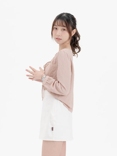 Arden Tie-neck Button Up Top - DAG-DD8725-21AlmondM - Almond Pink - M - D'ZAGE Designs