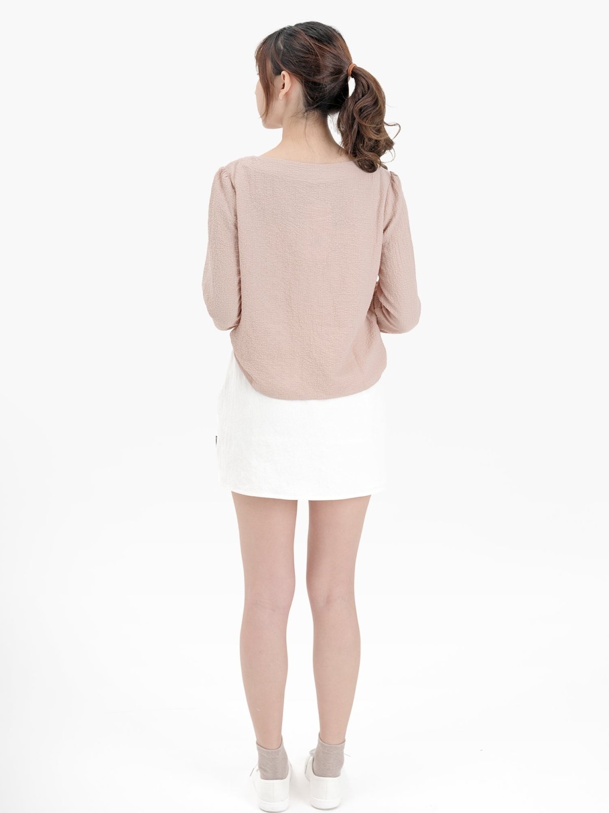 Arden Tie-neck Button Up Top - DAG-DD8725-21AlmondM - Almond Pink - M - D'ZAGE Designs