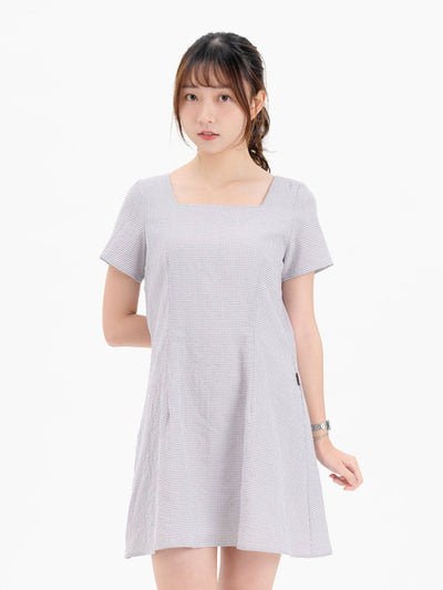 Emilia Tie Back Short Sleeve Dress - DAG-DD9342-22GrayGinghamF - Gray Checkers - F - D'ZAGE Designs