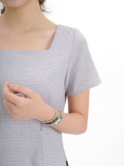Emilia Tie Back Short Sleeve Dress - DAG-DD9342-22GrayGinghamF - Gray Checkers - F - D'ZAGE Designs