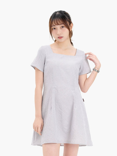 Emilia Tie Back Short Sleeve Dress - DAG-DD9342-22GrayGinghamF - Gray Checkers - F - D'ZAGE Designs