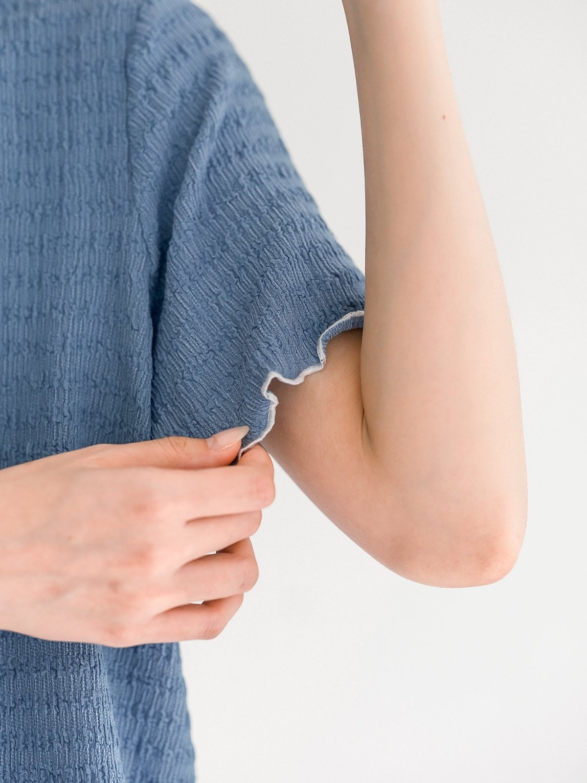 Landa Collared Wrinkle Ruffle Top - DAG-DD0365-23BlueWhiteS - Blue With White Hem - S - D'ZAGE Designs