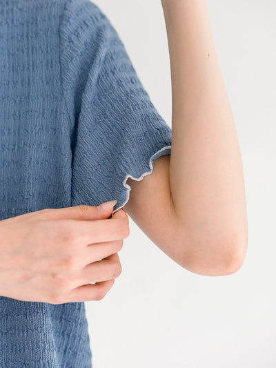 Landa Collared Wrinkle Ruffle Top - DAG-DD0365-23BlueWhiteS - Blue With White Hem - S - D'ZAGE Designs