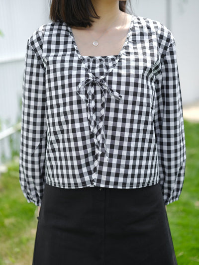 Checkered Tie-detailed Top Set BLACK - DAG-DD8515-21ClassicBlackF - Black White Checkers - F - D'ZAGE Designs