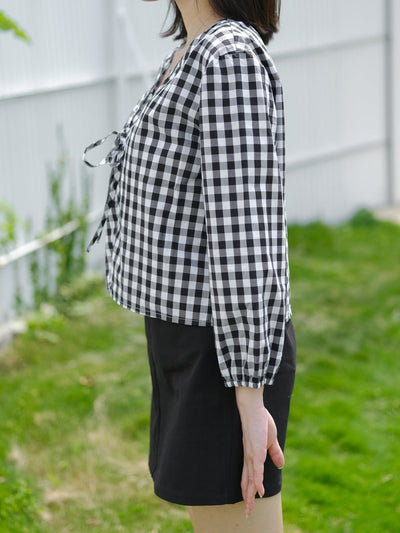 Checkered Tie-detailed Top Set BLACK - DAG-DD8515-21ClassicBlackF - Black White Checkers - F - D'ZAGE Designs