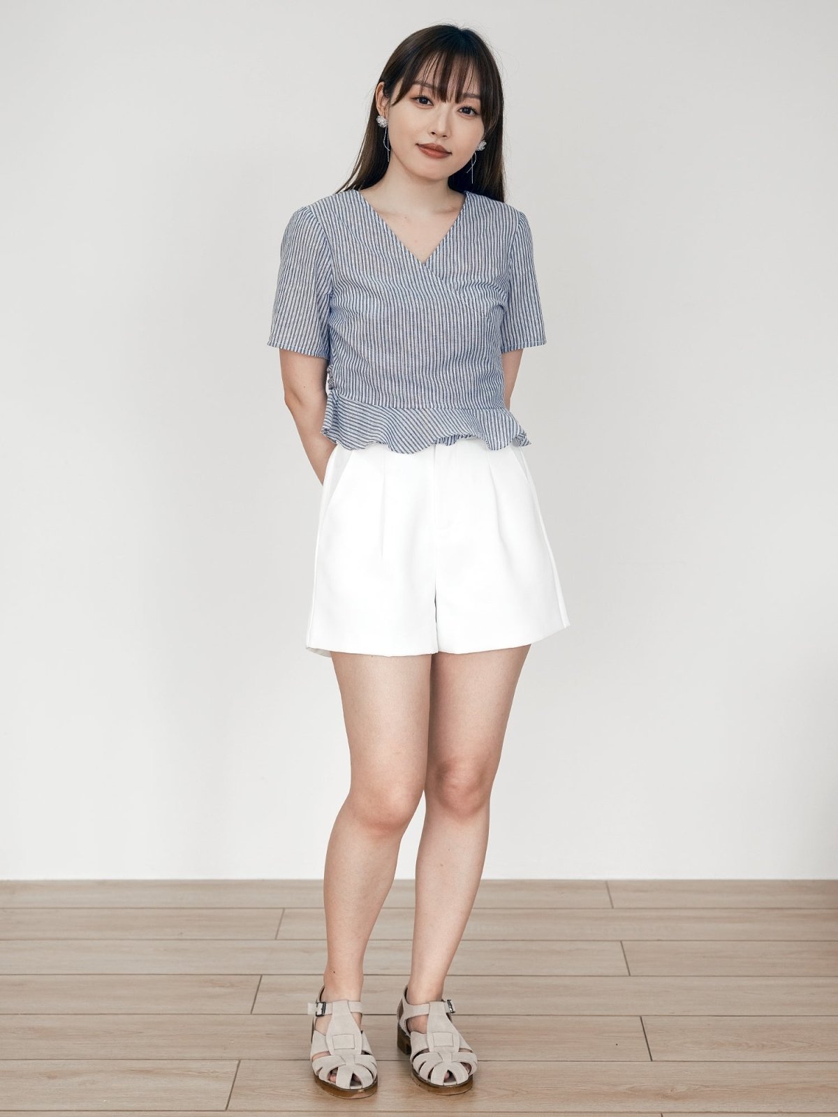 Ramy Ruffle Wrap Top - DAG-DD0197-23BlueStripeF - Baby Blue - F - D'ZAGE Designs