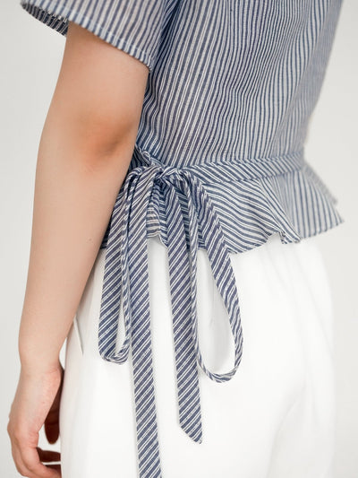 Ramy Ruffle Wrap Top - DAG-DD0197-23BlueStripeF - Baby Blue - F - D'ZAGE Designs