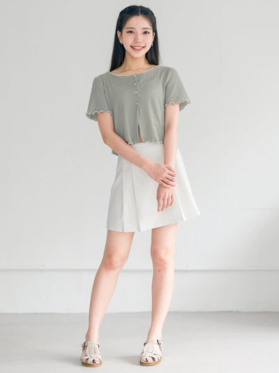 Jenn Buttoned Ruffle Top - DAG-DD0372-23SageWhiteS - Sage - S - D'ZAGE Designs