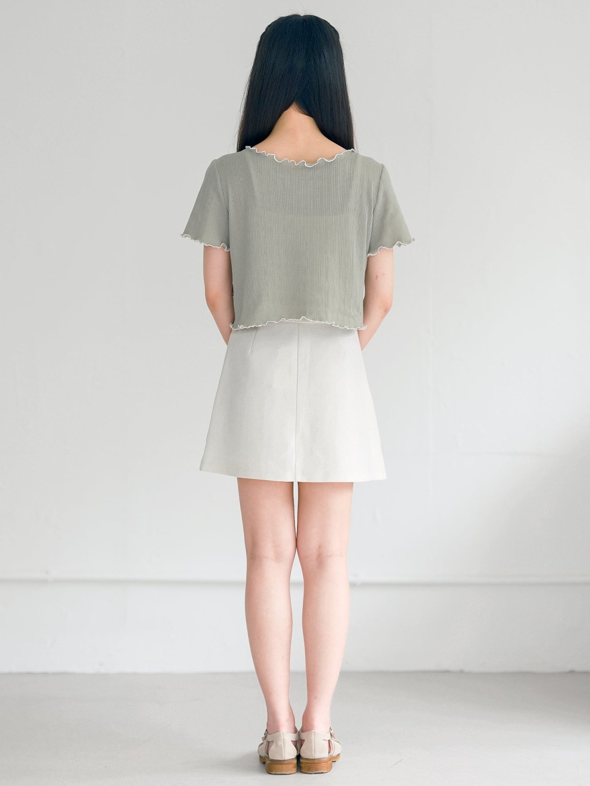 Jenn Buttoned Ruffle Top - DAG-DD0372-23SageWhiteS - Sage - S - D'ZAGE Designs