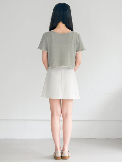 Jenn Buttoned Ruffle Top - DAG-DD0372-23SageWhiteS - Sage - S - D'ZAGE Designs