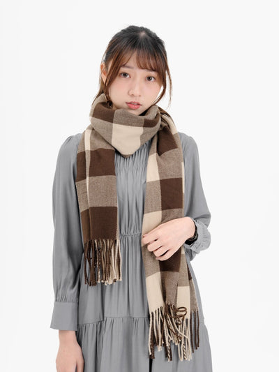 Beau Checker Fringed Scarf - DAG-G-A9849-22BrownieF - Brownie - F - D'ZAGE Designs