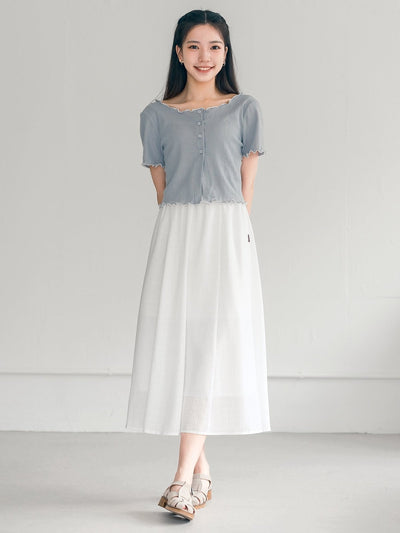 Jenn Buttoned Ruffle Top - DAG-DD0372-23BlueWhiteS - Baby Blue - S - D'ZAGE Designs