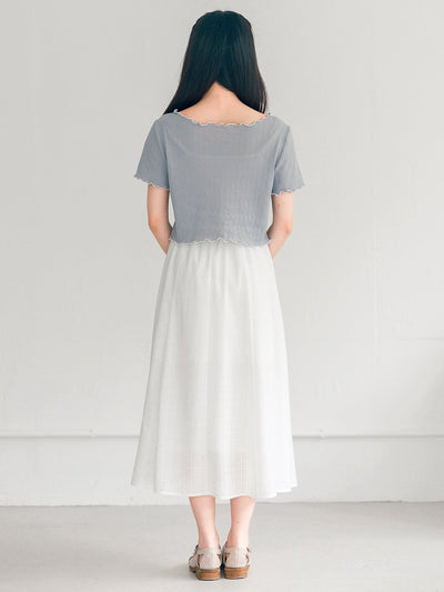 Jenn Buttoned Ruffle Top - DAG-DD0372-23BlueWhiteS - Baby Blue - S - D'ZAGE Designs