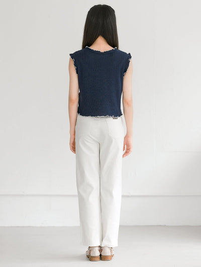 Jocelyn Sleeveless Ruffle Top - DAG-DD0370-23NavyWhiteS - Navy Blue - S - D'ZAGE Designs