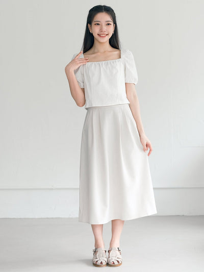 Milla Side Pleated Flare Skirt - DAG-G-220119BlueF - Navy Blue - F - D'ZAGE Designs
