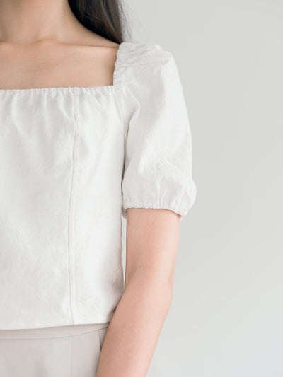 Kyla Square Neck Contrast Line Top - DAG-DD9500-22MochiIvoryF - Mochi Ivory - F - D'ZAGE Designs
