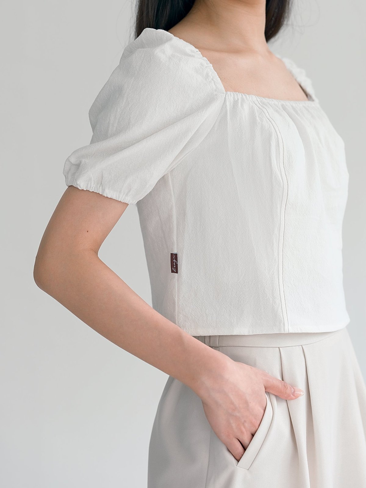 Kyla Square Neck Contrast Line Top - DAG-DD9500-22MochiIvoryF - Mochi Ivory - F - D'ZAGE Designs